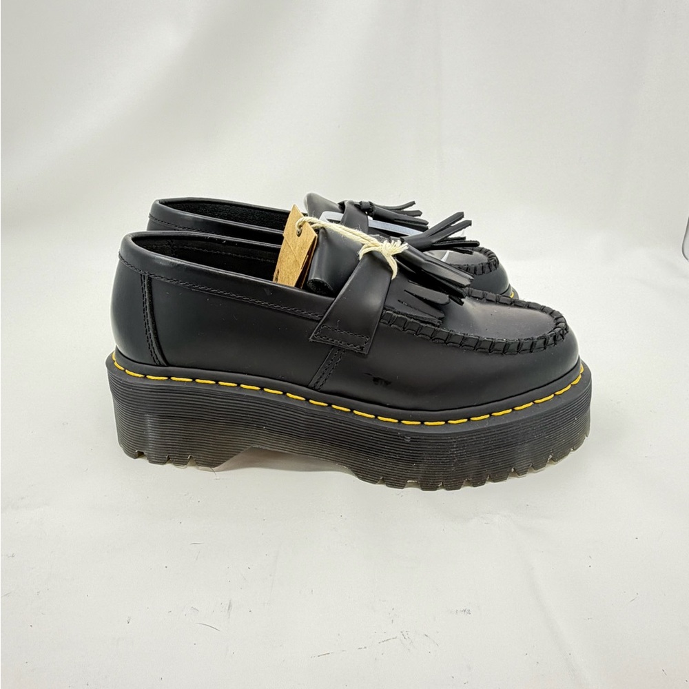 NWT Women’s 7  Dr. Martens Adrian Quad Black Platform Shoes Yellow Stitch Doc